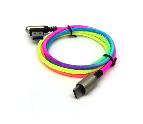 USB 90 Degree to Type C Data & Charging Rainbow Cable 1m
